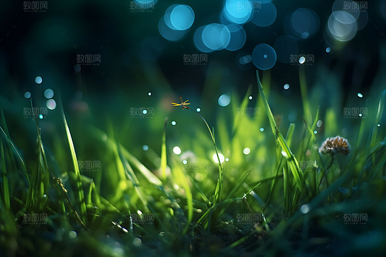 夏日萤火虫自然环境草地摄影图