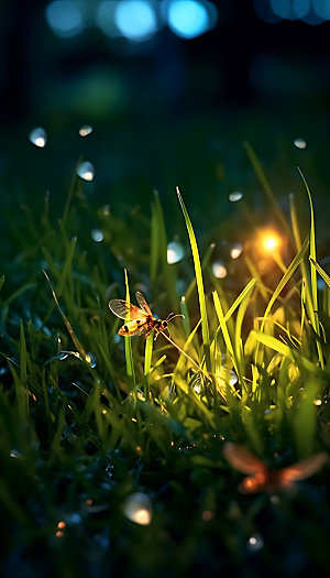 夏日萤火虫自然环境昆虫摄影图