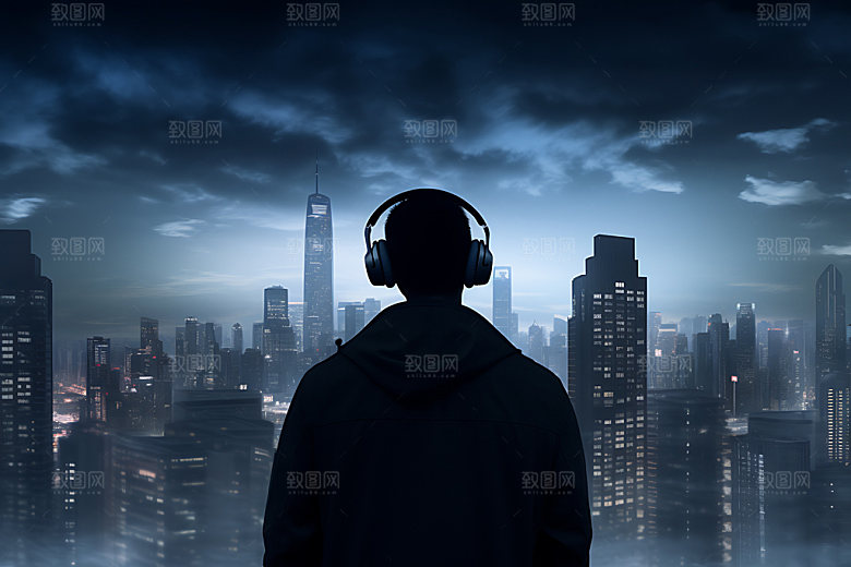听音乐背影数码时尚素材