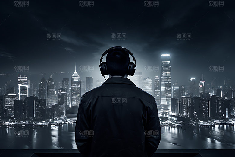 听音乐背影创意时尚素材