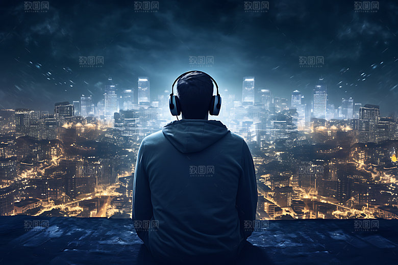 听音乐背影时尚娱乐素材