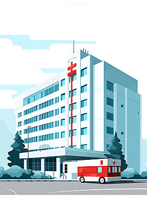 医院大楼救护车院区素材