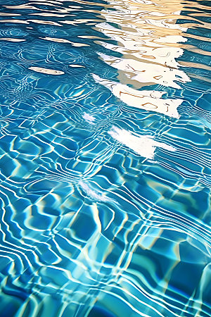 蓝色游泳池水波纹波光摄影图