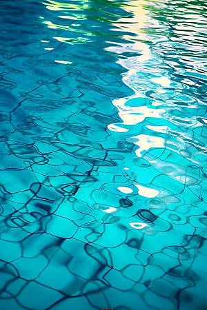 蓝色游泳池波光泳池水面摄影图