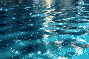 蓝色游泳池清新水波纹摄影图