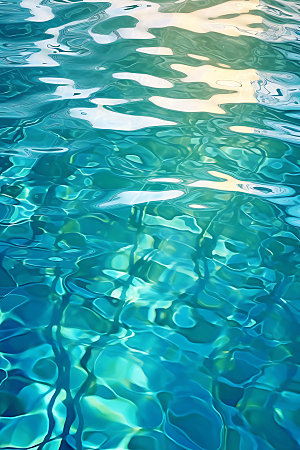 蓝色游泳池清新波光摄影图