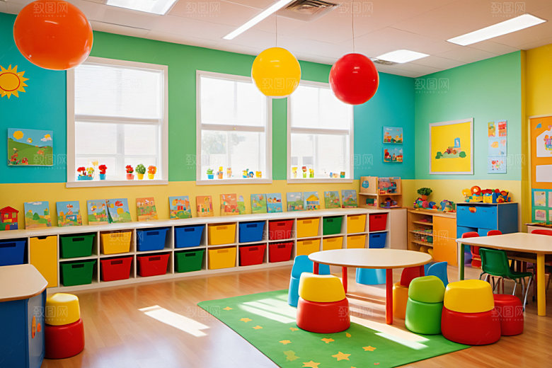 幼儿园教室温馨室内摄影图