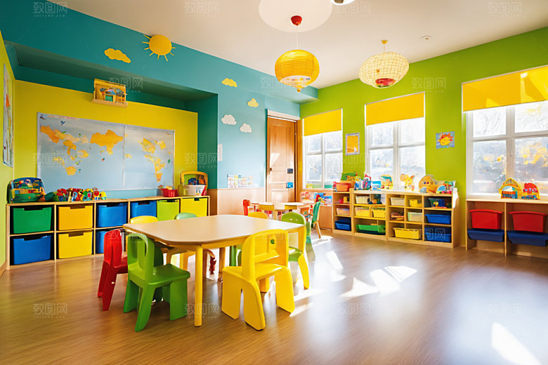 幼儿园教室场景温馨摄影图