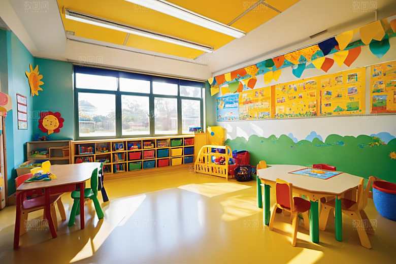 幼儿园教室温馨室内摄影图