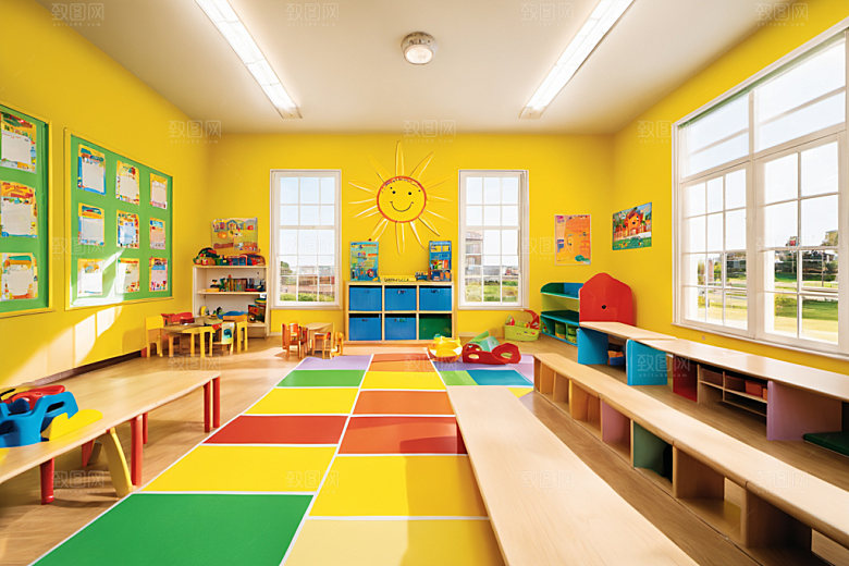 幼儿园教室学校室内摄影图