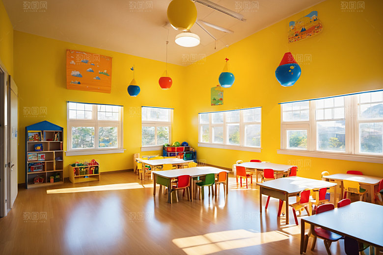 幼儿园教室幸福场景摄影图