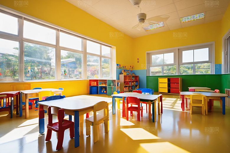 幼儿园教室托儿所场景摄影图