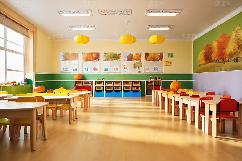 幼儿园教室幸福场景摄影图