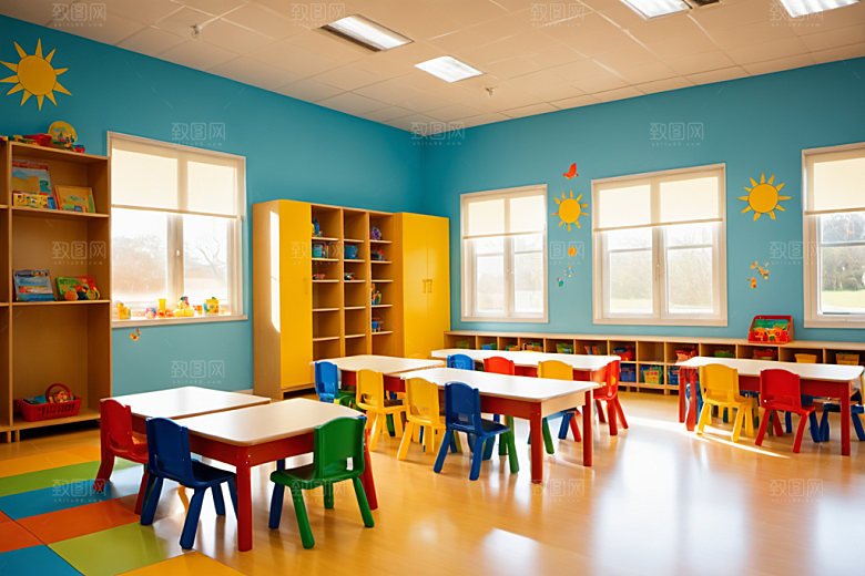 幼儿园教室温馨室内摄影图