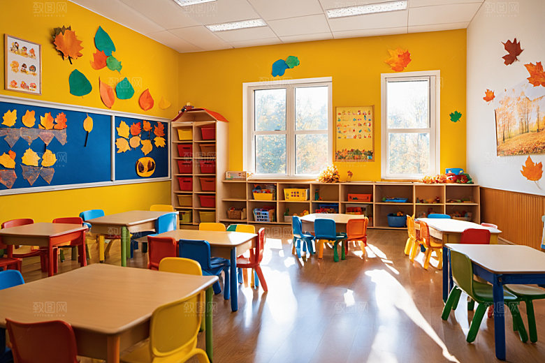 幼儿园教室幸福场景摄影图