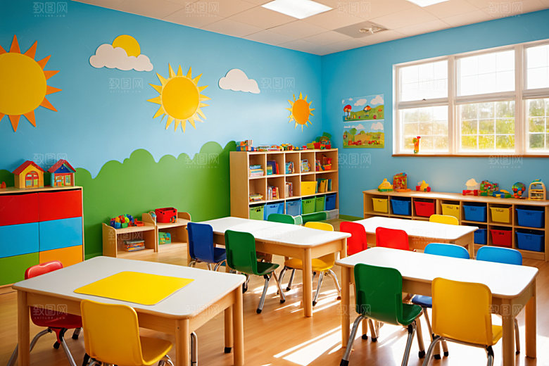 幼儿园教室可爱幼教摄影图