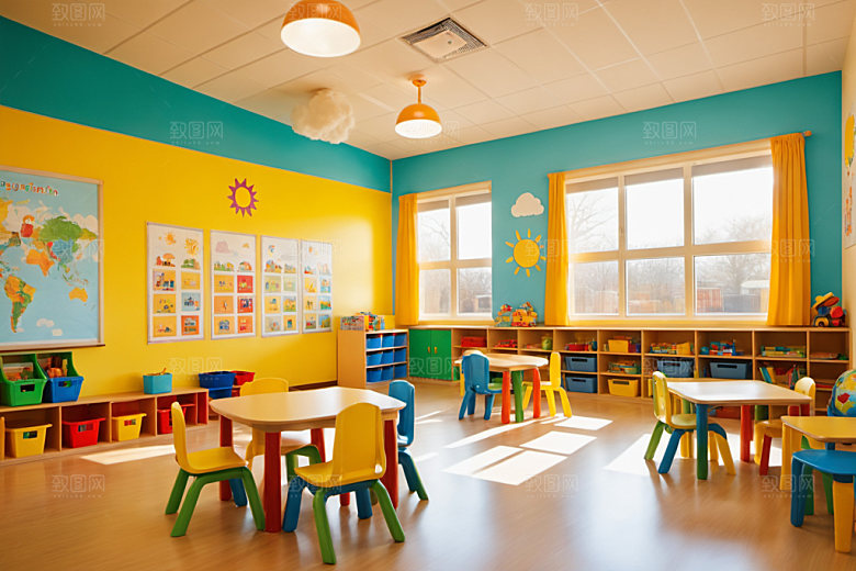 幼儿园教室可爱幼教摄影图