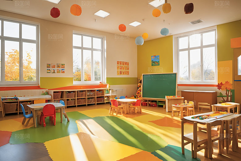 幼儿园教室场景幼教摄影图