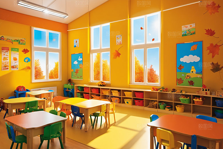 幼儿园教室幼教场景摄影图