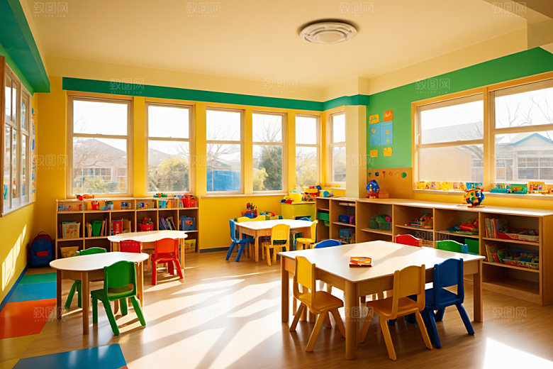 幼儿园教室场景温馨摄影图