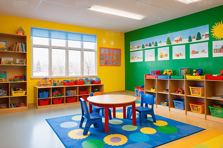 幼儿园教室托儿所场景摄影图
