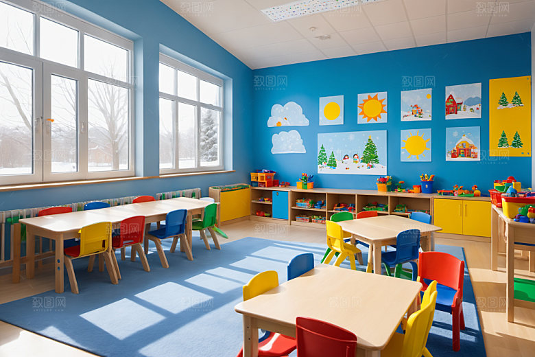 幼儿园教室幸福场景摄影图