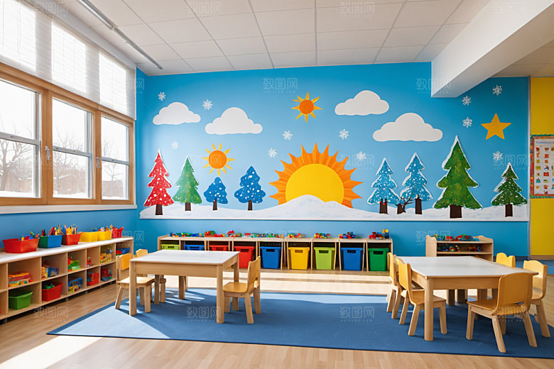 幼儿园教室场景幼教摄影图
