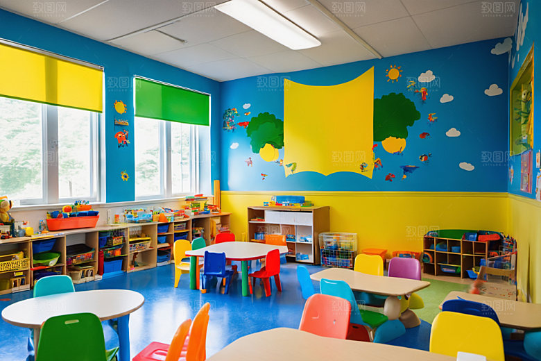 幼儿园教室场景幼教摄影图