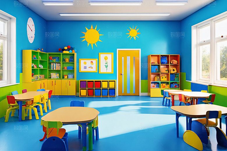 幼儿园教室幸福场景摄影图
