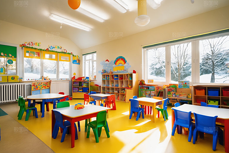 幼儿园教室学校室内摄影图