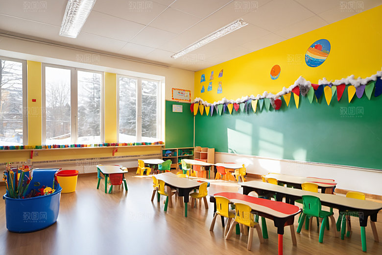 幼儿园教室场景学校摄影图