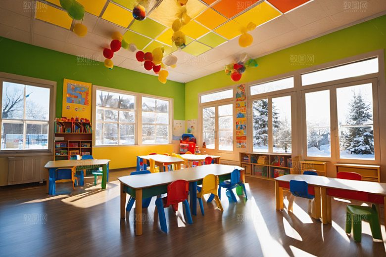 幼儿园教室场景幼教摄影图