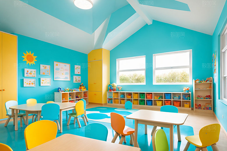 幼儿园教室幸福场景摄影图