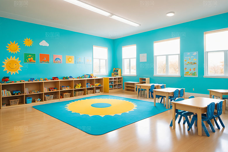 幼儿园教室温馨室内摄影图