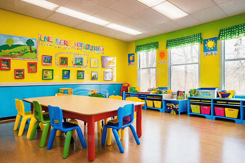 幼儿园教室幸福场景摄影图