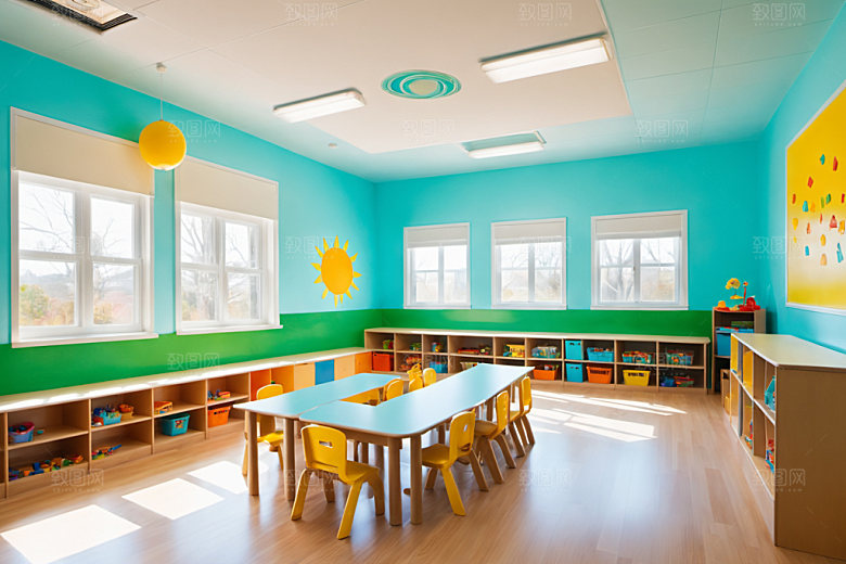 幼儿园教室幸福场景摄影图