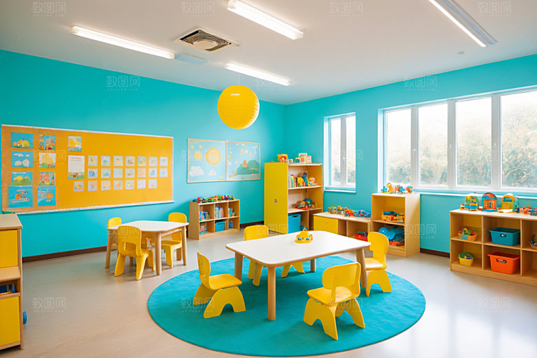 幼儿园教室场景温馨摄影图