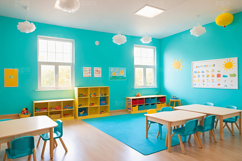 幼儿园教室场景幼教摄影图