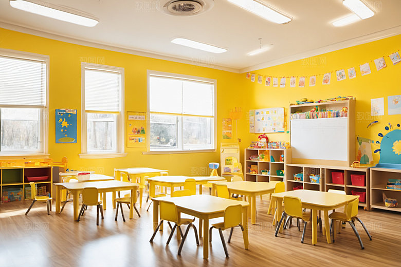幼儿园教室幸福场景摄影图