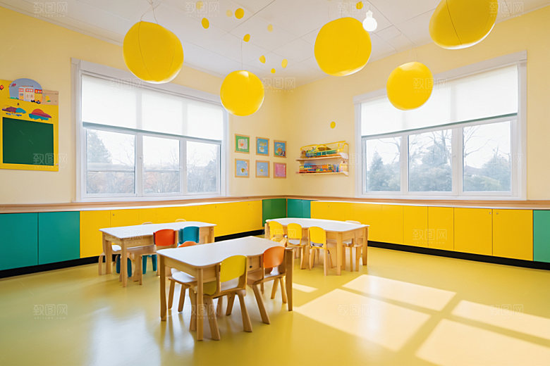 幼儿园教室温馨室内摄影图