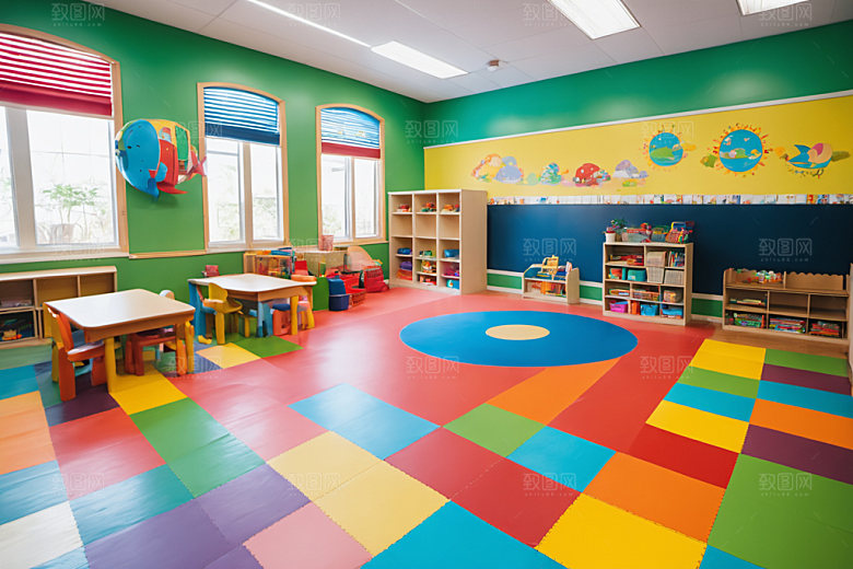 幼儿园教室场景温馨摄影图