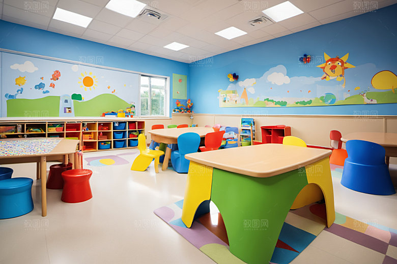 幼儿园教室幸福场景摄影图