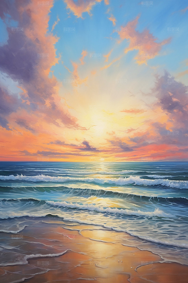 海边油画质感高清素材