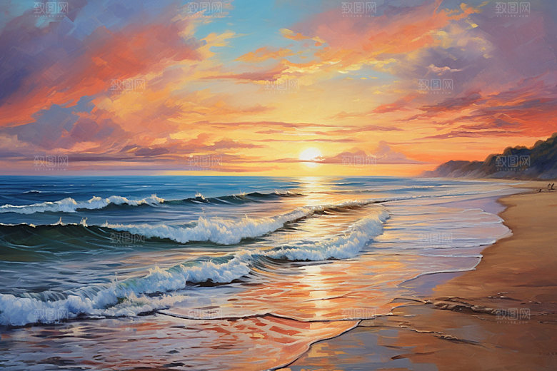 海边油画海岸质感素材