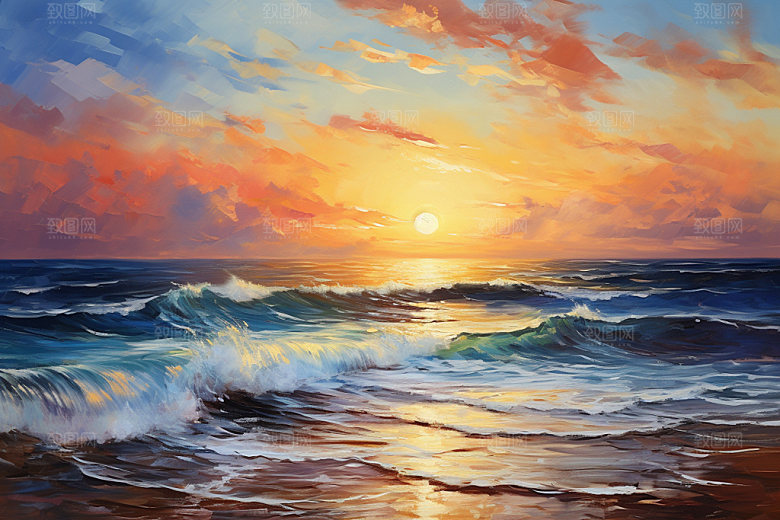 海边油画海滩海岸素材
