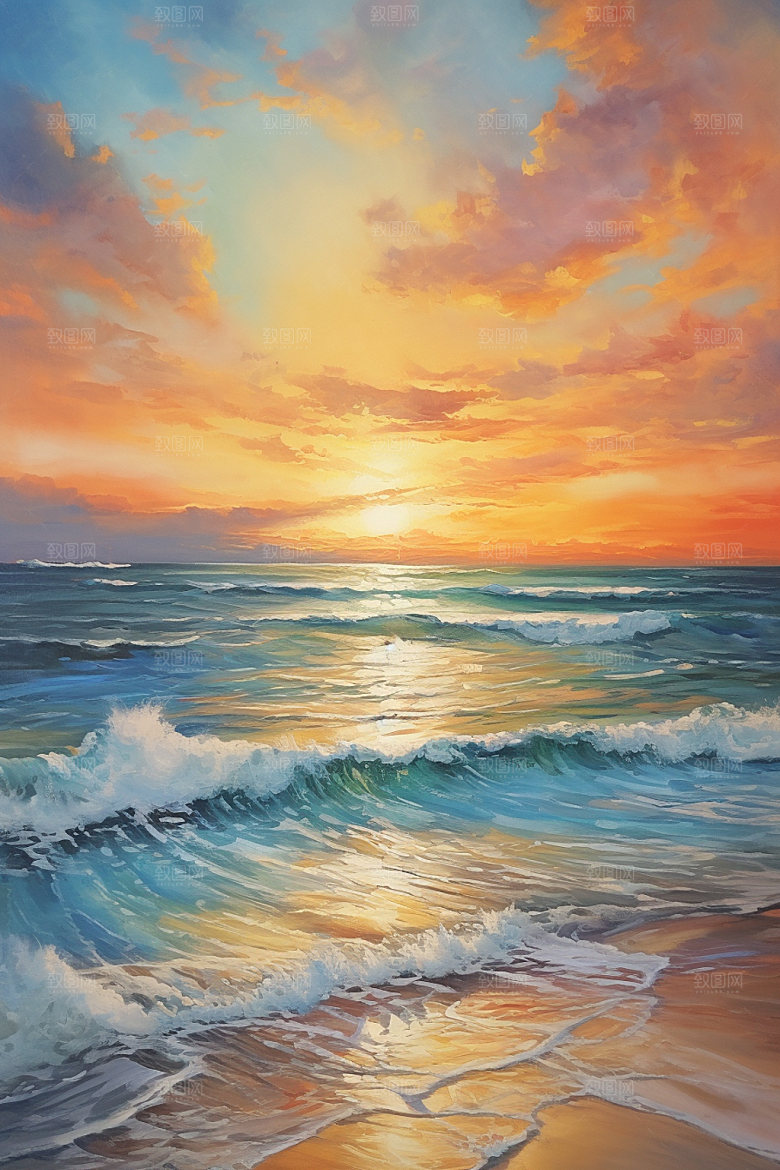 海边油画海岸高清素材