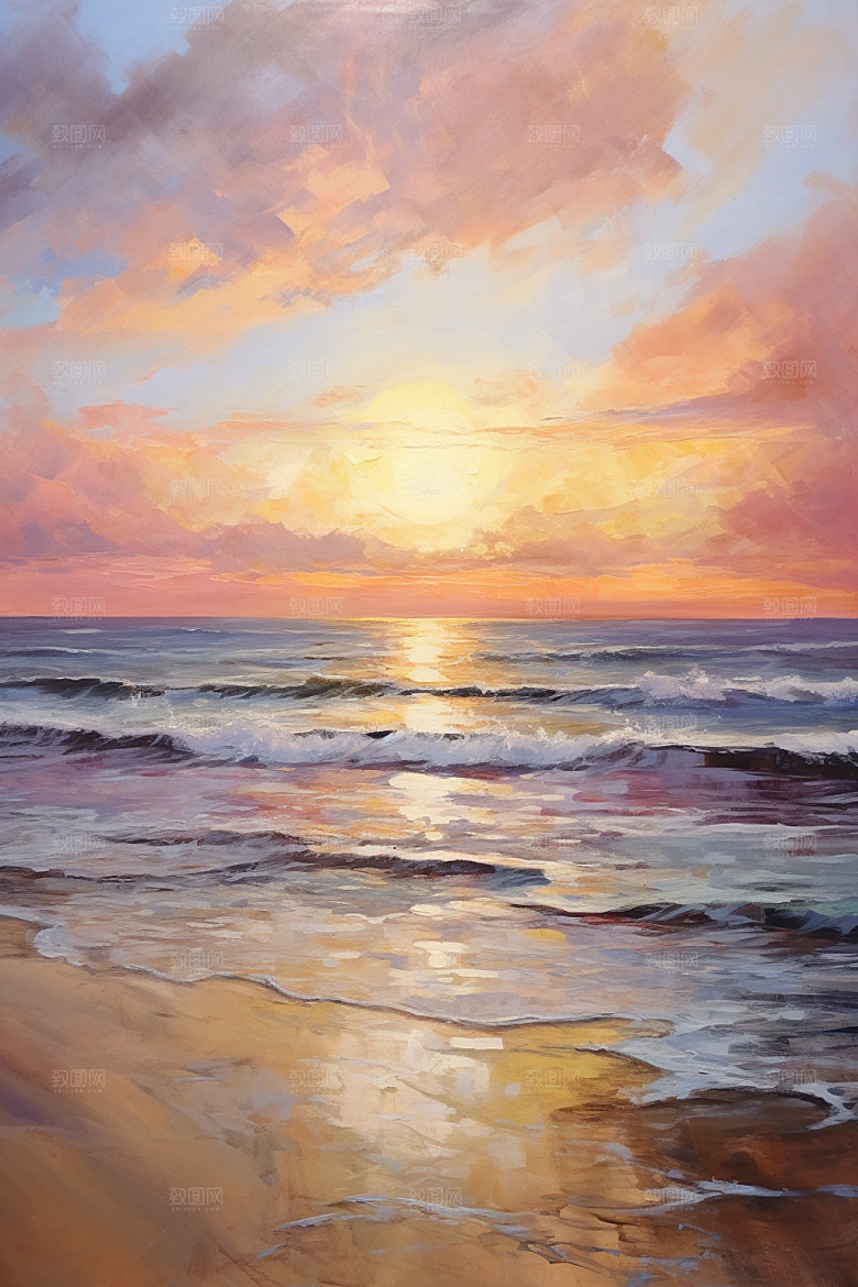 海边油画海滩海岸素材