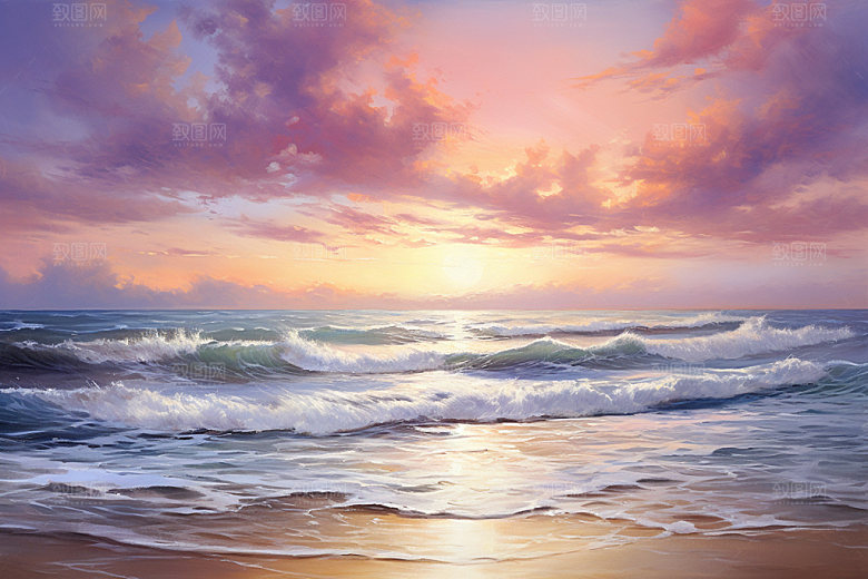 海边油画海岸质感素材