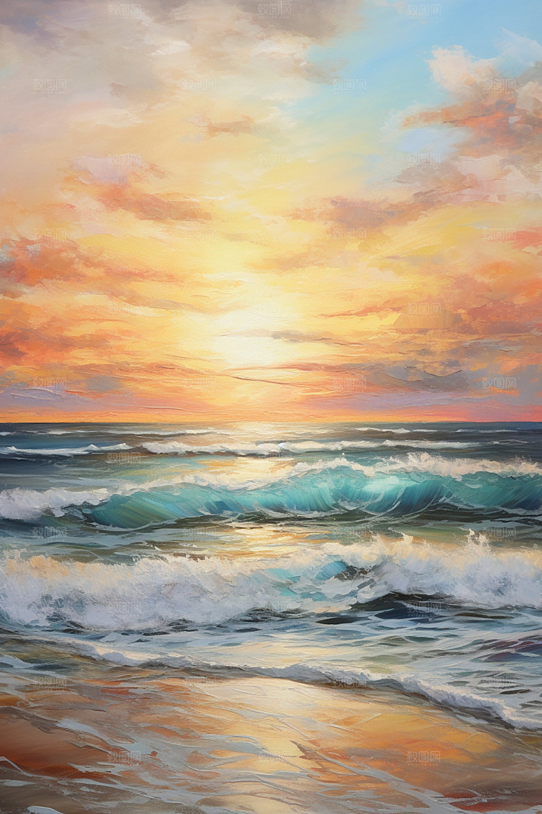 海边油画涂抹海滩素材