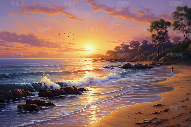 海边油画涂抹质感素材
